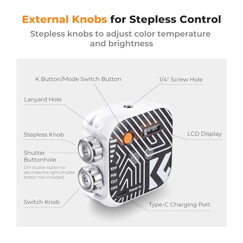 Image of K&F CONCEPT RGB Video Light 21 Light Effects, 2500K-9900K, CRI 96+, White | 360 Full Color Portable Light, Magnetic Rechargeable LED Panel Camera Light with 1 /4 inch Screw Mount for Vlogging, Selfie L01