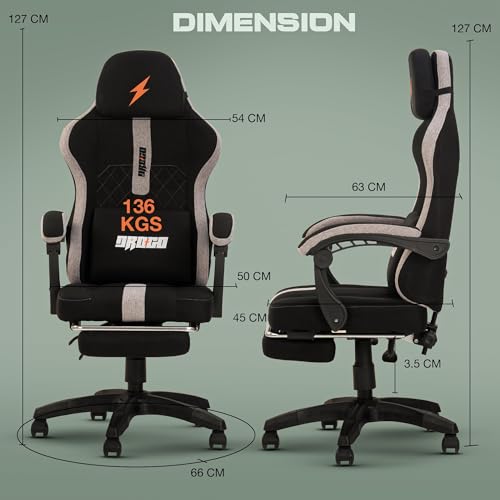 Image of DROGO Comformax Ergonomic Gaming Chair with Breathable Weave Fabric for Long-Hour Comfort | Integrated Massager | Ergo Sync Armrest | Retractable Footrest | 1 Year Warranty(Black)