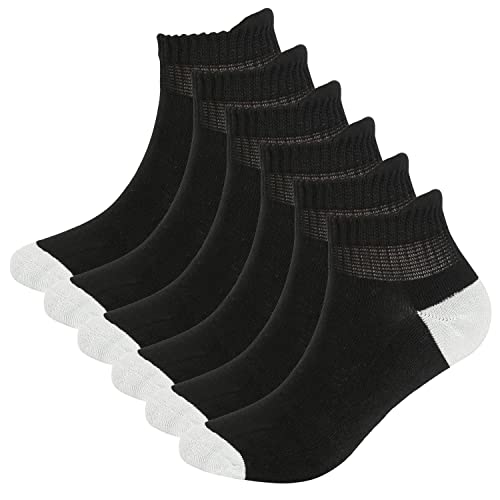 BampooPanPa 6 Pairs Bamboo Diabetic Ankle Socks with Seamless Toe and Non-Binding Top ,Cushioned Sole for Men black-10-13