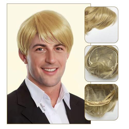 UILYNIU Blonde Short Wig For Men, Natural Fluffy Layered Cosplay Hair Wig, Handsome Men Boyband Wig Adult Fancy Dress Short Wigs 60s 70s 80s Disco Short Anime Costume Wigs Daily Use Wigs (Blonde) - Image 3