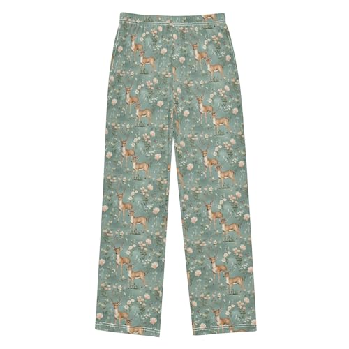 Woodland Deer Long Pajama Pants Elastic Waist PJ Bottoms with Pockets S A1119112