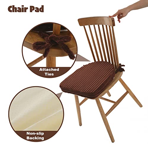 Idee-Home Kitchen Seat Cushions For Kitchen Chairs, Chair Pads Set Of 4, Thick Non-Slip Pads Memory Foam Dining Chairs Cushions With Ties 17" X 16" Pads Cushion For Kitchen Table Metal- Brown #TOP4