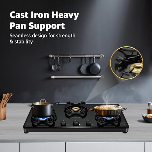 Havells Nucleus Slim Manual Gas stove|3 Heavy Duty Forged Brass Burner|8 mm toughened glass|Premium Valves|Removable Drip Tray|Soft Touch Knobs|5... - Image 6