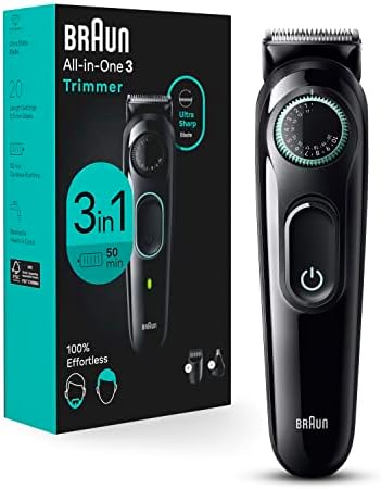 Braun All-in-One Style Kit Series 3 3430, 3-in-1 Trimmer for Men with Beard Trimmer, Ear & Nose Trimmer, Hair Clippers, Ultra-Sharp Blade, 20 Length Settings, Washable