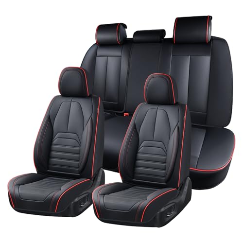 Coverado Car Seat Covers Full Set, Black Redline Seat Covers for Cars, Automotive Seat Covers, Waterproof Nappa Leather Front Seats and Back Car Seat Protector, Universal Fit for Most Cars SUV Trucks