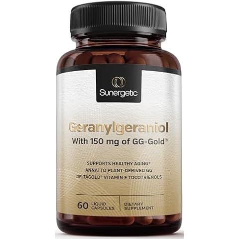 Sunergetic Premium Geranylgeraniol Supplement - GG-Gold 150mg with DeltaGold Vitamin E Tocotrienols- Annatto Derived GG for Statin Users, Heart Health & CoQ10 Production - 60 Capsules Cover