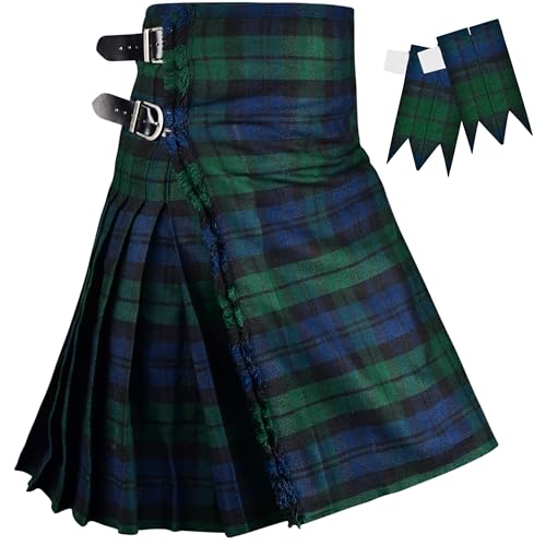 H HIGHLAND REDSTONE Kilt for Men - Traditional Scottish Tartan, 5 Yards, 16oz Premium Acrylic Wool Kilts (UK, Numeric, 30, 32, Regular, Regular, Black Watch)