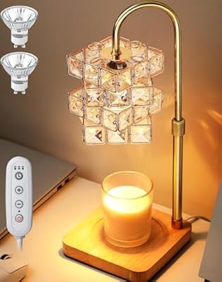 Blansong Candle Warmer Lamp Electric Candle Lamp Warmer Adjustable Height Angle with Dimmer and Timer ?Quadruple Diamond Texture Shape for Home Decor Wax Melts for Jar with 2 Bulbs