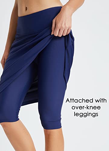baleaf Women's 28" Midi Length Long Swim Skirts with Legging Modest High Waisted Tankini Skirt Bottom UPF 50+2