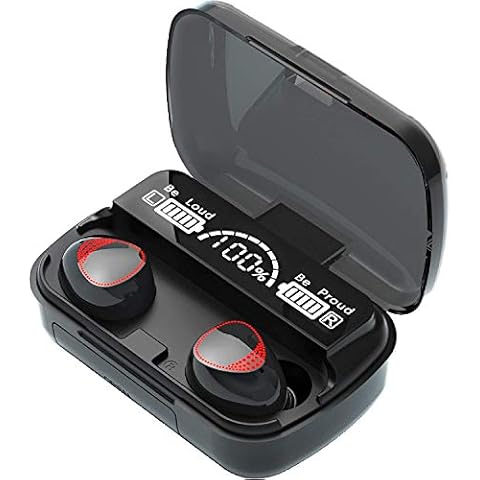 True Wireless Earbuds, BD&M Bluetooth 5.0 Earbuds in-Ear TWS Stereo Headphones with Smart LED Display Charging Case Waterproof Built-in Mic for Sports Work - Black Cover