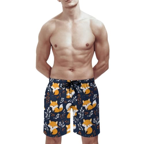 Hawaiian Shorts for Men - Comfy Smiling Cute Fox Print Mens Swim Trunks Bathing Suits with Mesh Lining3