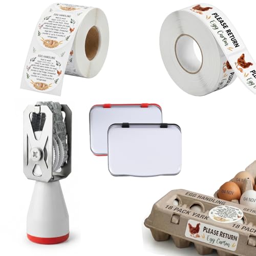 Egg Dater Kit with Roller Date Stamp 2 Ink Pads 500PCS Egg Handling Stickers & 500PCS Please Return Egg Carton Labels Adjustable Egg Date Stamp for Chicken Duck Turkey Goose Eggs