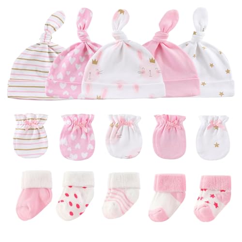Image of Ruliby Baby Hats Mittens and Socks Set Cotton Newborn Hat Beanie Soft Infant Girls Boys Caps Gloves 0-6 month