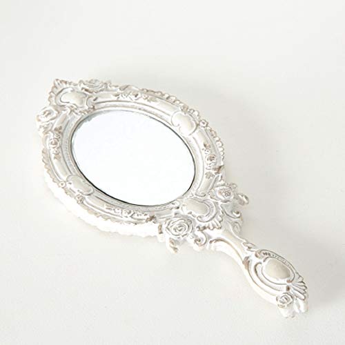 Preisvergleich Produktbild Home Collection Romantischer verschnörkelter Handspiegel antikweiß aus Kunstharz 30cm