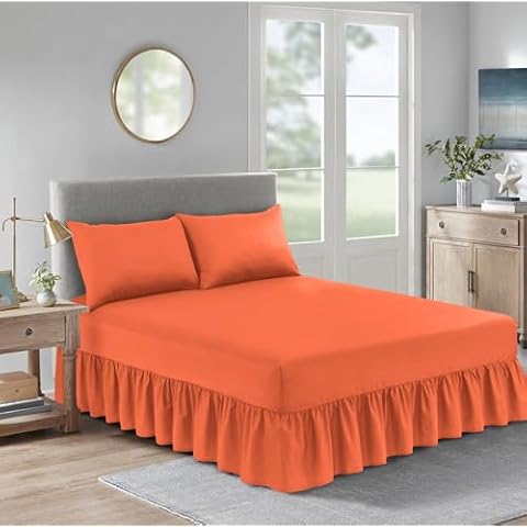 ROOEE Orange Polycotton Double Valance Sheet Cover