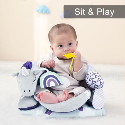 Image of Lovvie & Joy 2-in-1 Tummy Time Mat & Seated Support Pillow,Baby Tummy Time Pillow Support for Newborns and Older Babies,with Detachable Support Pillow and Toys Unicorn