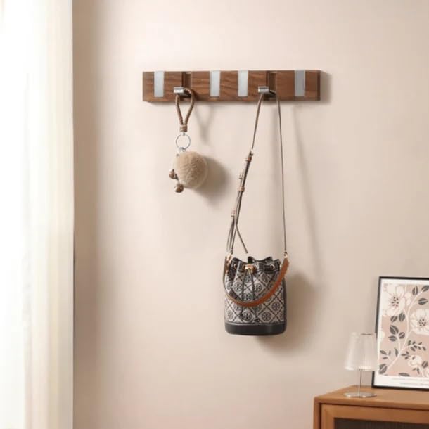 Abovsare Rustic Wall Mounted Coat Rack: Wooden Coat Hook Hanger - 6 Hooks for Hanging Clothes Robes Towels Coats 1