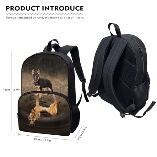 Howilath 17 Inch Children School Backpack Cute German Shepherd Print Large Capacity Bookbag Kids Primary Rucksack with Adjustable Shoulder Straps4