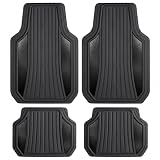 Motor Trend Rubber Car Floor Mats - Durable, All Weather Protection with Non-Slip Backing, Two Tone Accent - For Front and Rear, Black & Gloss Black