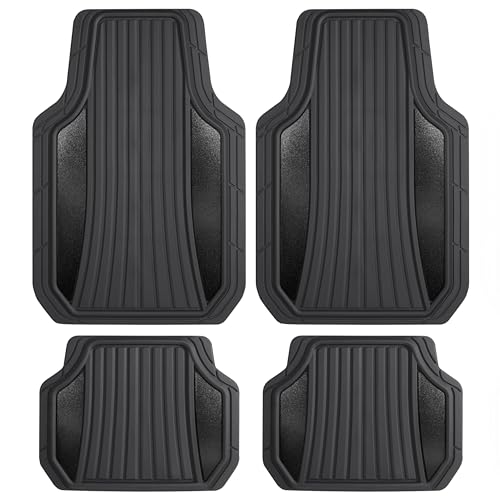 Image of Motor Trend Rubber Car Floor Mats - Durable, All Weather Protection with Non-Slip Backing, Two Tone Accent - For Front and Rear, Black & Gloss Black