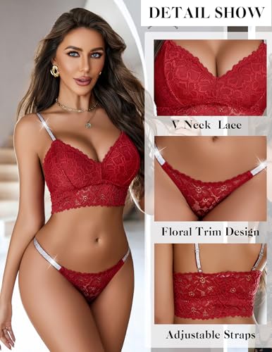 Image of Avidlove Lingerie Set for Women Lace Bra and Panty Set Two Piece Sheer Bralette
