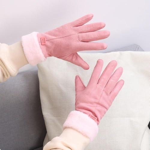 Winter Thickened Plush Leather Gloves Fashionable Warm Women Mittens Elegant Touch-Screen Glove