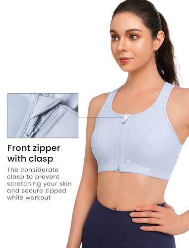 Image of Yvette Zip Front Sports Bra - High Impact Sports Bras for Women Plus Size Workout Fitness Running