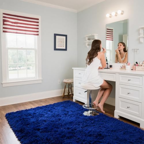 Area Rugs for Bedroom Living Room, 8x10 Soft Large Fluffy Fuzzy Shag Plush Furry Carpet, Soft Indoor Floor Mat for Kids Nursery Home Dorm Office Decor Aesthetic, Blue