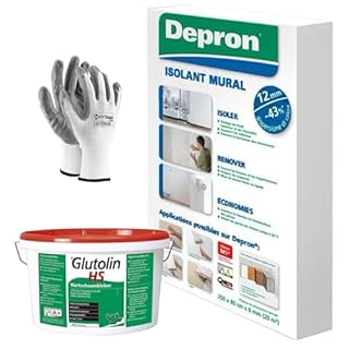 DEPRON Pannelli Isolanti 12 mm (125×80 cm) – Confezione 10 m² + Colla Glutolin 8 kg | Isolamento Termico e Acustico per Pareti e Soffitti | 1 paio di guanti in nitrile HYTAMA TOOLS