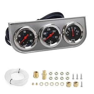 CNSPEED 2″ 52mm Triple Gauge Kit Chrome Panel 3in1 Car Meter Oil Pressure Fahrenheit Water Temp Ammeter Gauges for 12V Car Boat Truck Black Face