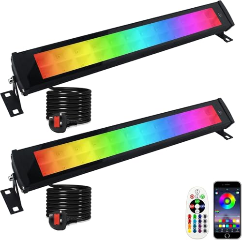 CREATESTAR RGB Flood Lights Bar 2PC, 50W Led Wall Washer Light with with 360° RF Remote & Bluetooth APP Control, Waterproof with IP66 Great for Gardens, Family Gatherings, and Halloween!