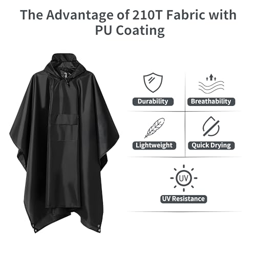 3-in-1 Unisex Camping Rain Poncho with hooded, Shelter & Ground Sheet4