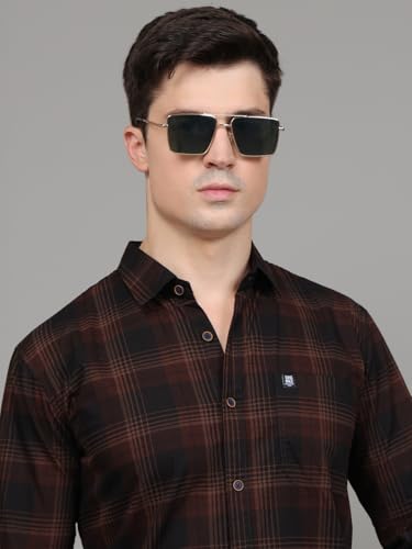 Image of Majestic Man Stylish Slim Fit Cotton Spread Collar Checked Casual Shirt