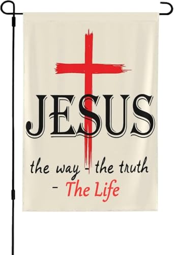 Bandera de Jesús The Way Truth Life con cruz cristiana de Jesucristo Fe, banderas de jardín de doble cara