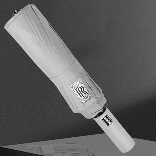 FYBSDC Exclusive Car Umbrella for Rolls-Royce Wraith 2013 2014 2015 2016 2017 2018 2019 2020 2021 2022 2023, Sun Rain Protection with Car Logo Foldable Handle Vehicle Umbrella,WhiteGrey