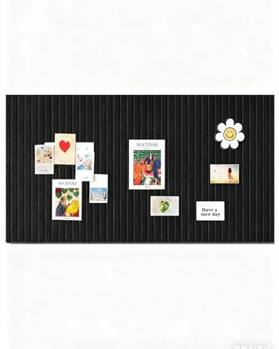 Rokeblau 60x40cm Large Bulletin Board, Decorative Felt Pin Board, 0.9cm Thick Foldable Photo Display Board with Self-Adhesive Tape, Vision Board for School Home Kitchen Office Walls - Black
