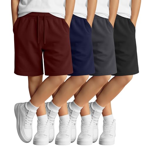 LessonZoo 4 Pack Boys Shorts Kids Athletic Sweat Shorts Casual