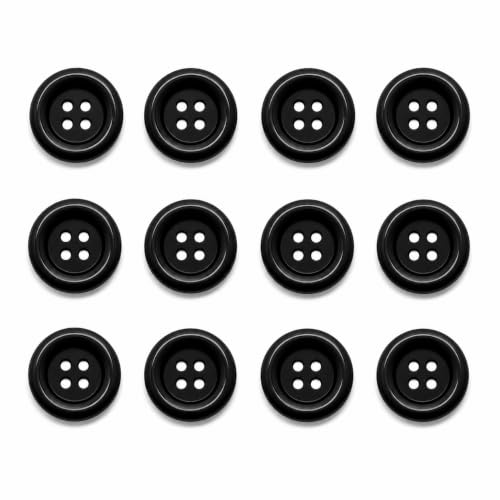 Image of Pack of 12 Resin Big Black Buttons Diameter 48 L| 4 Holed for Sewing and Art and Craft Round Buttons with 4 Holes