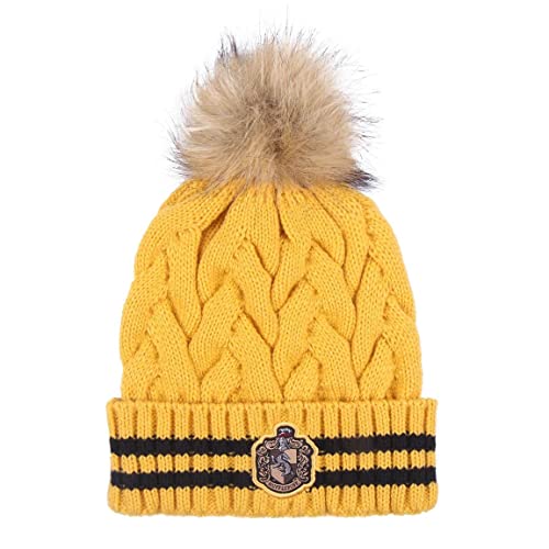 Harry Potter Girls Boys Hat Hogwarts Kids Teens Adult Gryffindor Slytherin Ravenclaw Hufflepuff Winter Accessories, yellow, 56