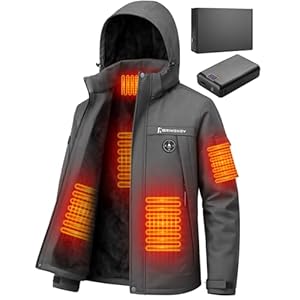 Brimekey Veste Chauffante Homme avec Doublure Polaire, Batterie HD 20000mAh 7.4V, 6 Zones de Chauffe et 3 Températures, Blouson Chauffant Homme d'hiver Imperméable et Coupe-vent pour Camping, Ski