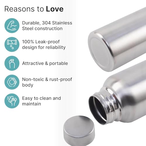 Image of bottle Stainless Steel Water Bottle, 1000 ml, Silver, Leak-Proof, Modern Design Stainless Steel Water Bottle,school /college /office /home /kitchen /gym /travelling (ss pack 20)