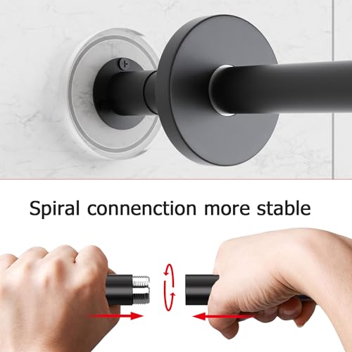 Image of Stretchable 304 Stainless L Shaped Bathroom Bathtub Corner Shower Curtain Rod Rack (Black 24 inch-69 inch x 24 inch-85 inch, Maximum size 114''), Drill Free Install, for Bathroom,Clothing Store,Private space