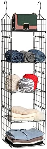 Chemailon Metal Wire Hanging Closet Organizer, Adjustable Height 5-Shelf Closet Shelves and Storage for Wardrobe Clothing Sweaters Shoes Handbags (Black)