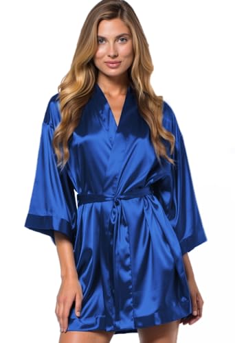 Image of Turquaz Women's Bride Bridesmaids Robe - Satin Kimono Robes for Wedding & Bridal Party Silk Like Lightweight Robes for Women, Navy Blue, Small