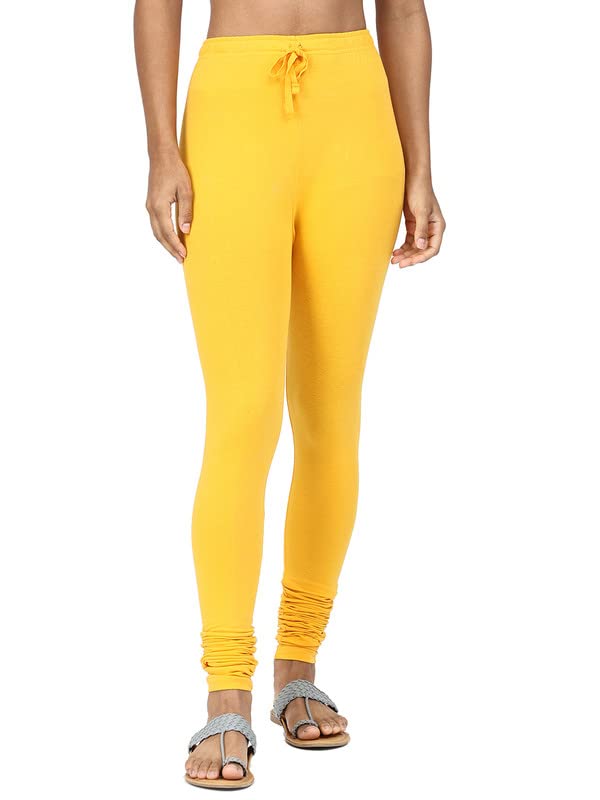 Image of Robinbosky Premium Cotton Lycra Yellow Churidar Leggings (L, Turmeric)