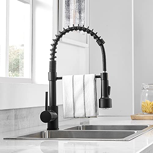 Black Kitchen Faucet With Pull Down Sprayer, Wotokol Solid Brass Kitchen Faucets Sprayer Spring Single Handle Commercial Kitchen Sink Faucet With Led Light #TOP4