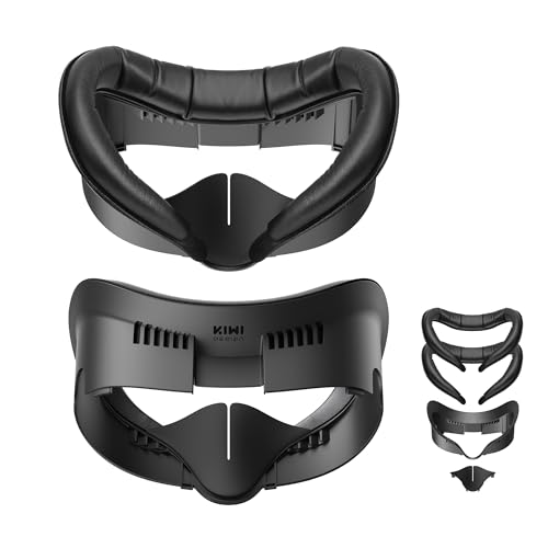 KIWI design Quest 3に対応 V3 フェイカバー めたくえすと３用 フェイスクッション PUレザー&低反発フォーム 光漏れ軽減 3Dノーズパッド 接顔部 フェイスパッド メタクエスト 3用 VRアクセサリー 快適 フィット感良く (交換クッション2つ)