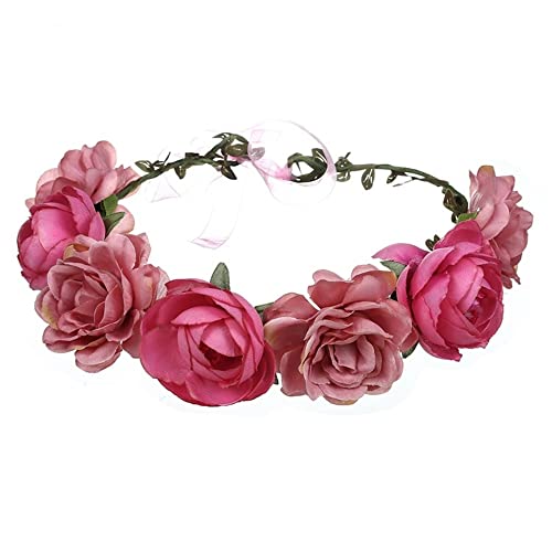 YSTrillion Boho Blumenkrone,Blumen Stirnband Haarband,Blumenkranz Krone Stirnband,Frauen Mädchen Braut Rosen Blumen(Rosa)