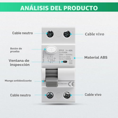 Miniatura 5 de Interruptor Diferencial Superinmunizado 40a 30ma Tipo A-Si 2 Polos Disyuntor Diferencial 40a 30ma 6ka 2p Rccb Ac230v Disyuntor Magnetotermico Con Protección Contra Fugas Eléctricas