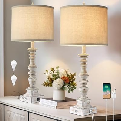 Farmhouse Table Lamps for Bedroom Set of 2 Vintage 3-Way Dimmable Touch Control Nightstand Lamps, Bedside Lamps for Living Room, Traditional Nightstand Lamp End Table lamps 28.5" (Bulbs Included)